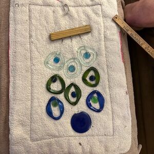 Recycled glass mobile clear, green, turquoise and cobalt 24 inches long